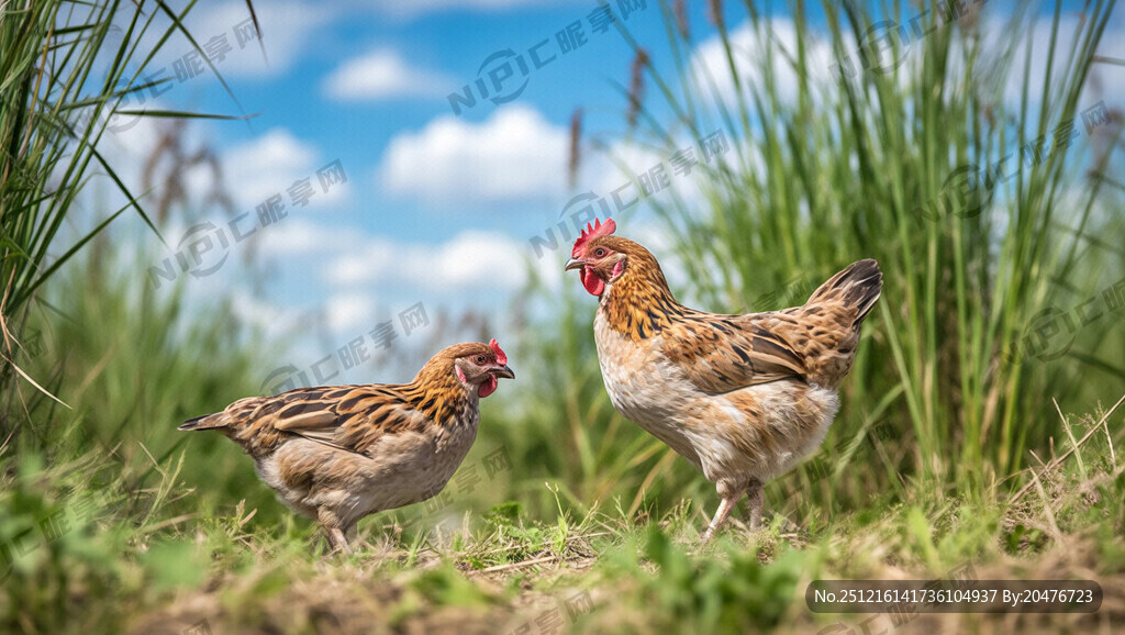 两只麻鸡 一公一母 自由的麻鸡