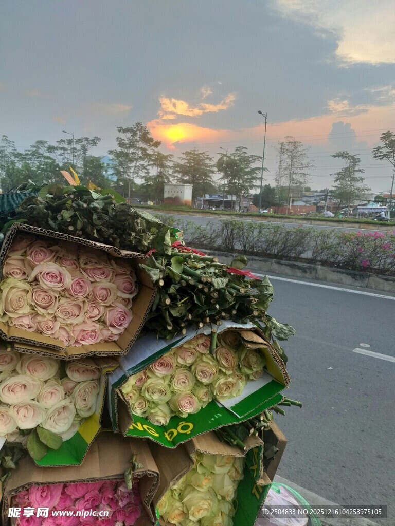 路边堆放的多彩蔬菜货物