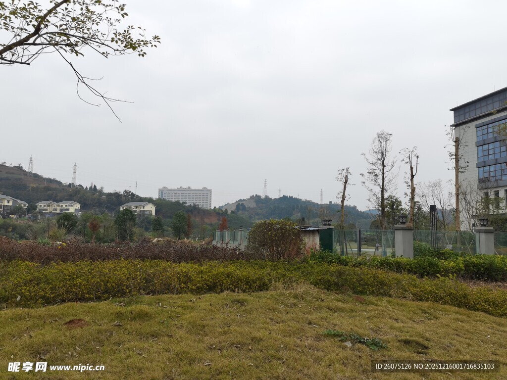户外开阔草地与建筑景观