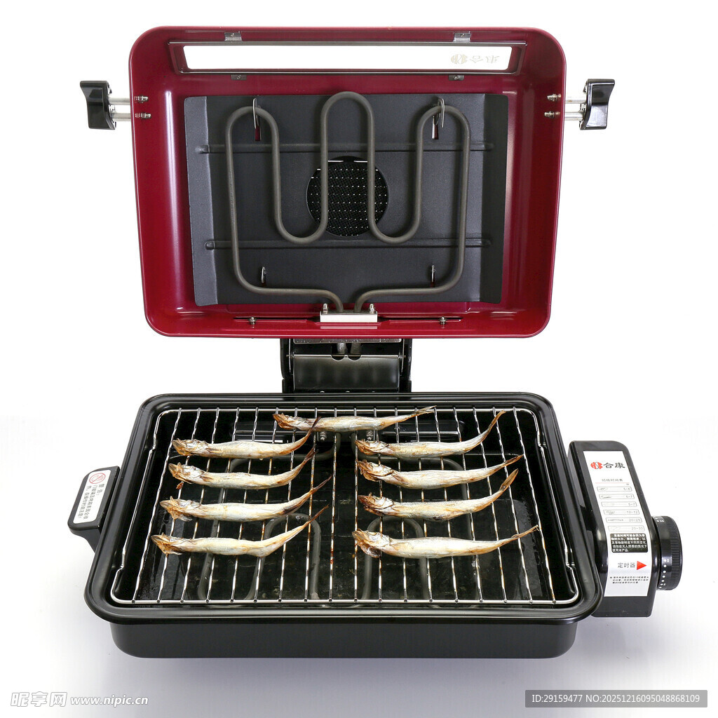 红色户外烤架及多串烤肉