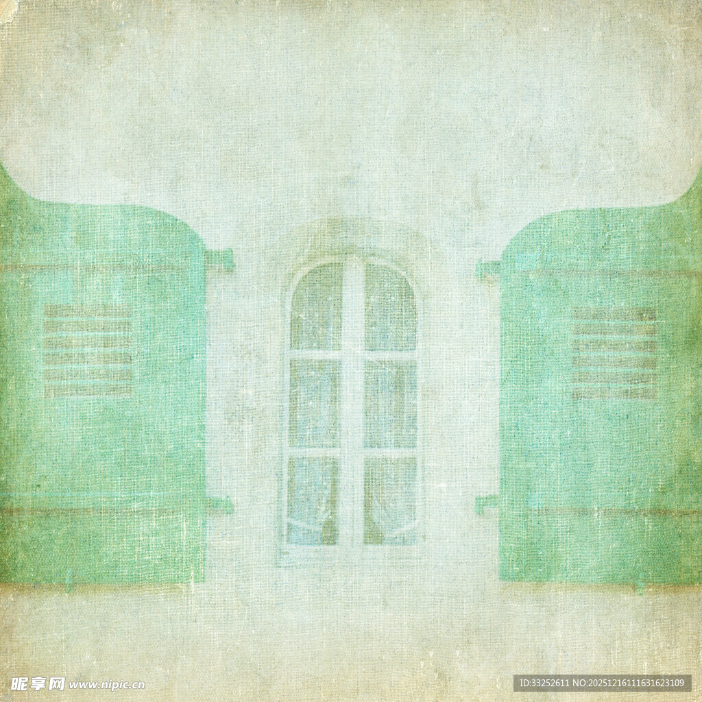 复古风格的绿色窗户图案