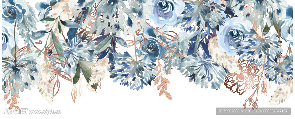蓝白花卉图案设计素材