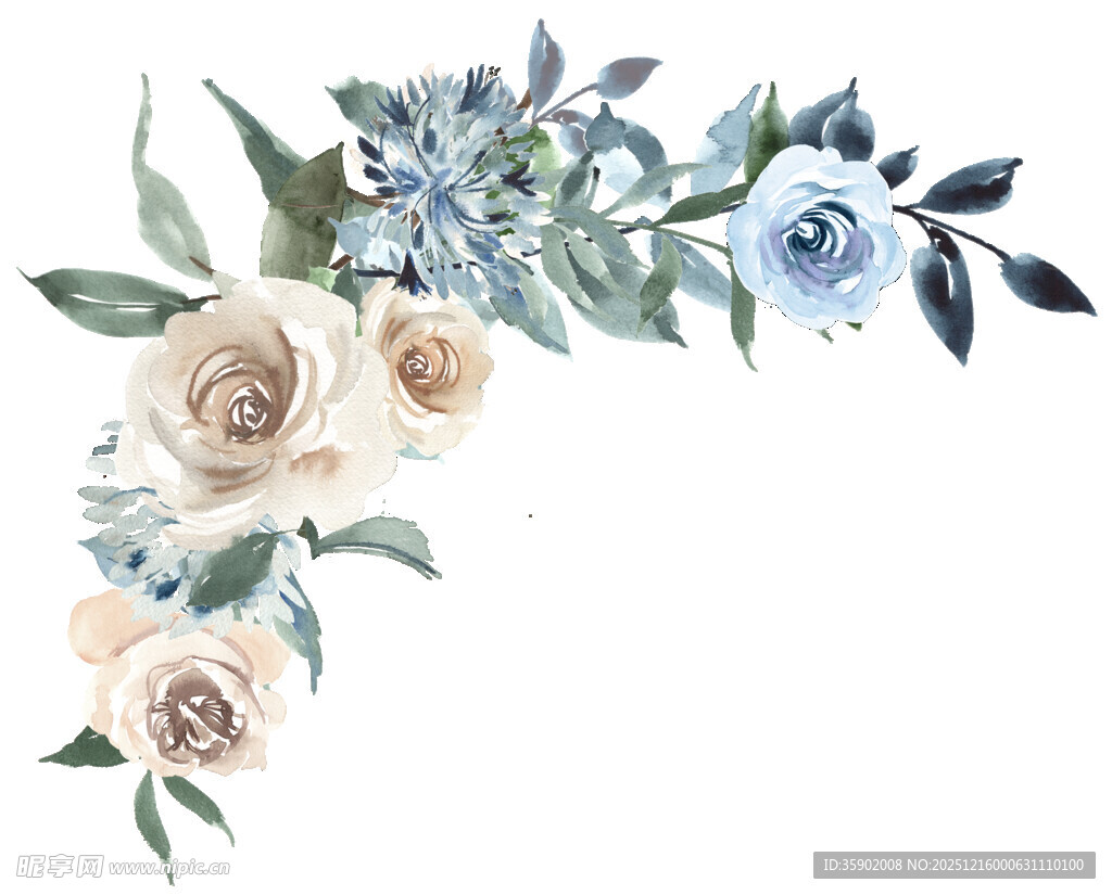 水彩风格花卉装饰角