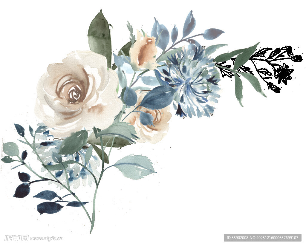 蓝白花卉装饰图案