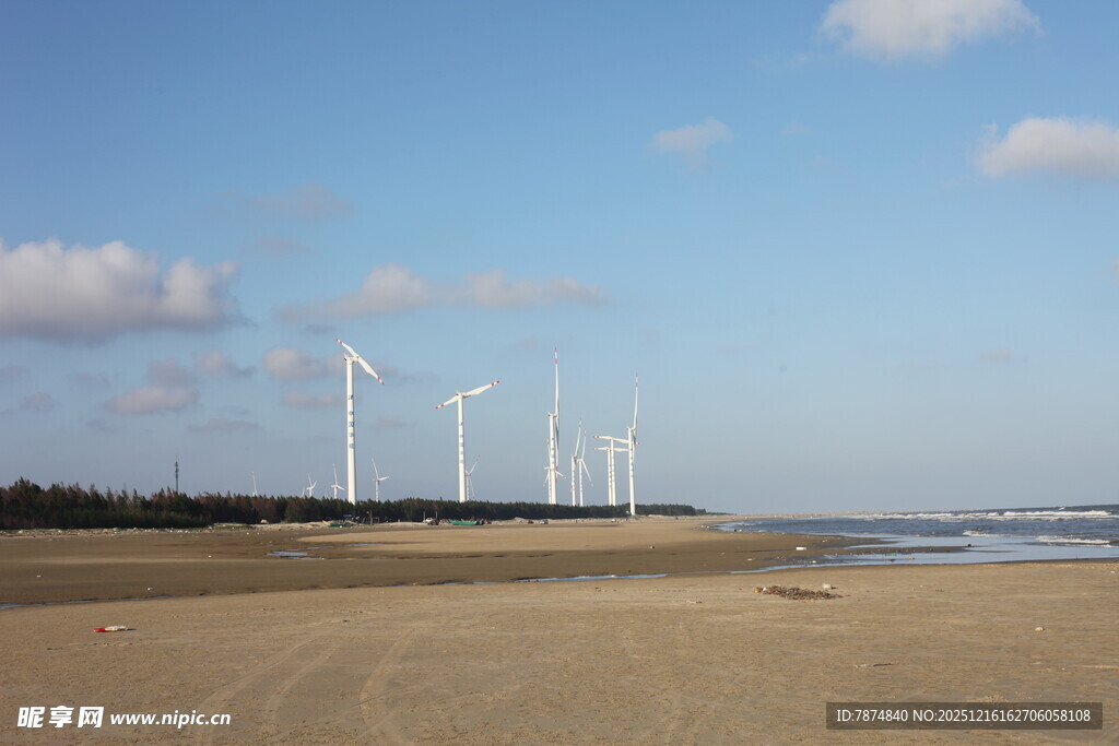 海边风力发电机组景观