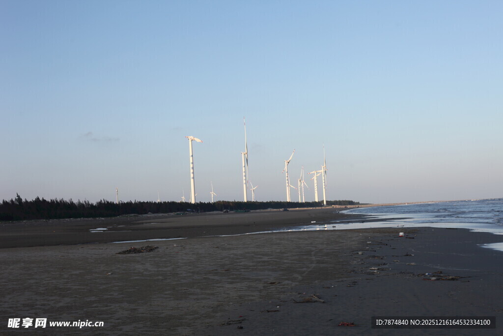 海边风力发电机组景观