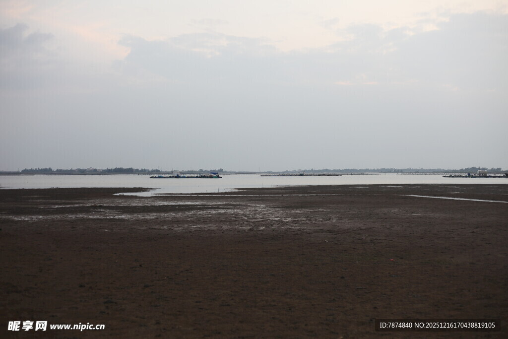 黄昏下的宁静河岸风光