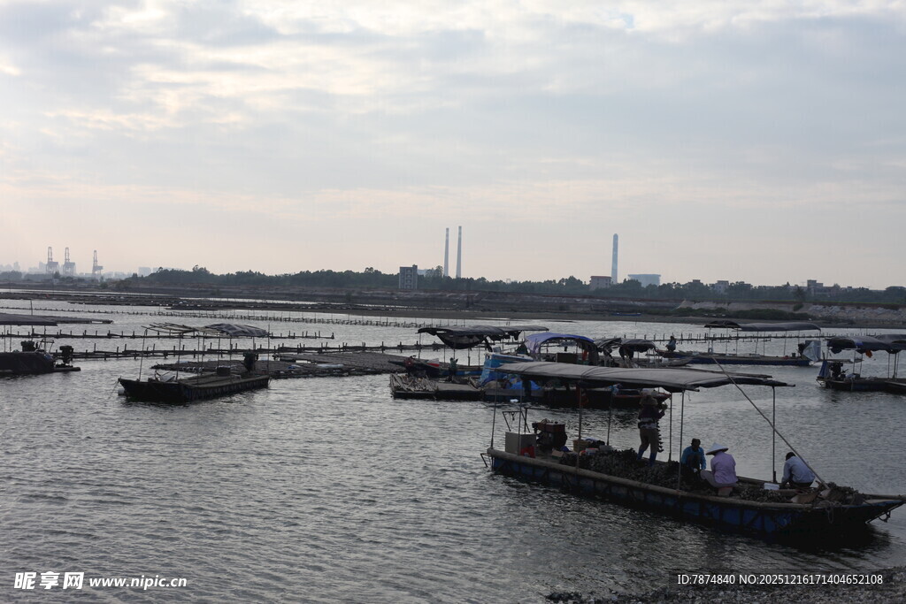 河上船只停泊景象