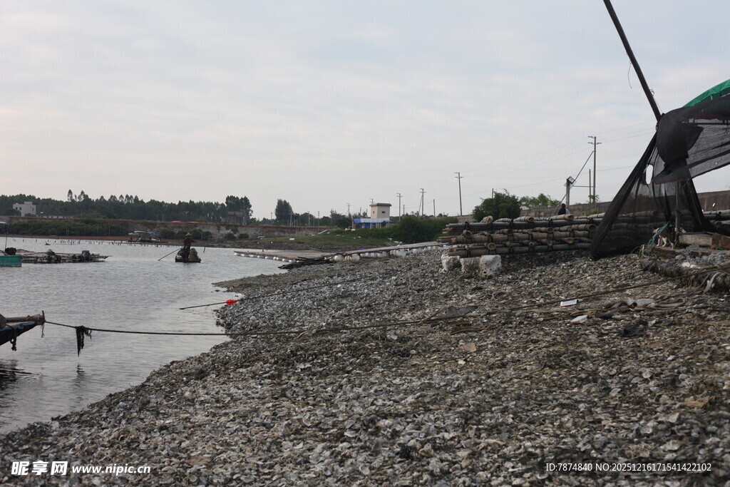 河岸景象 岸边碎石与水域