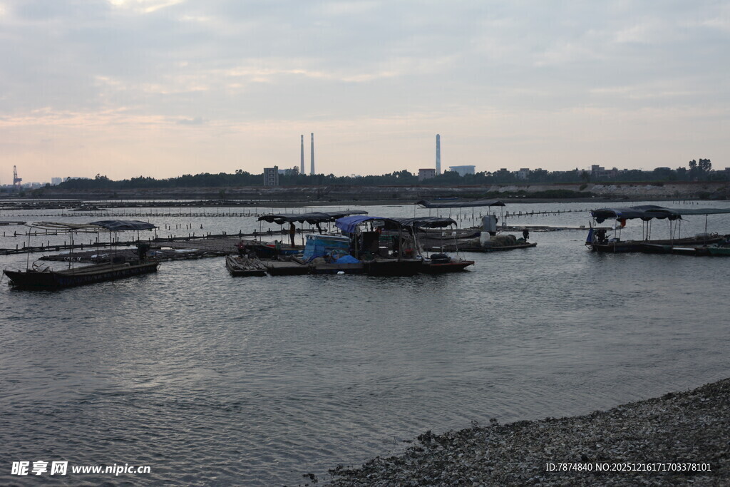 河畔停泊的船只景观