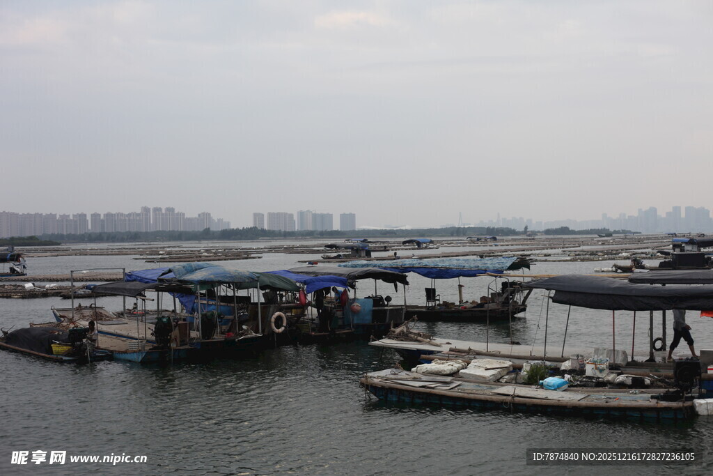 水上停泊的船只码头景象