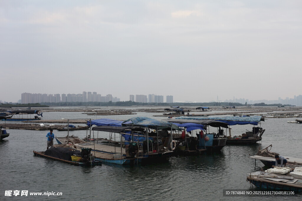 水上停泊的多艘船只