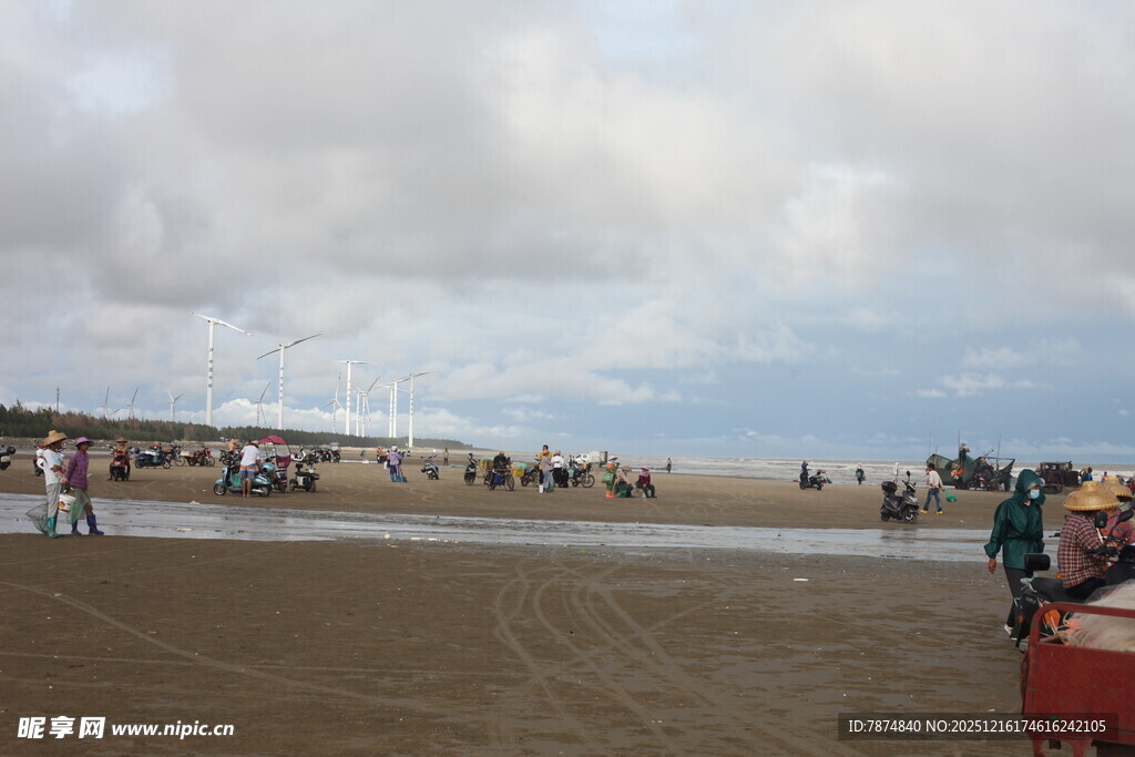 热闹海滩上的休闲人群
