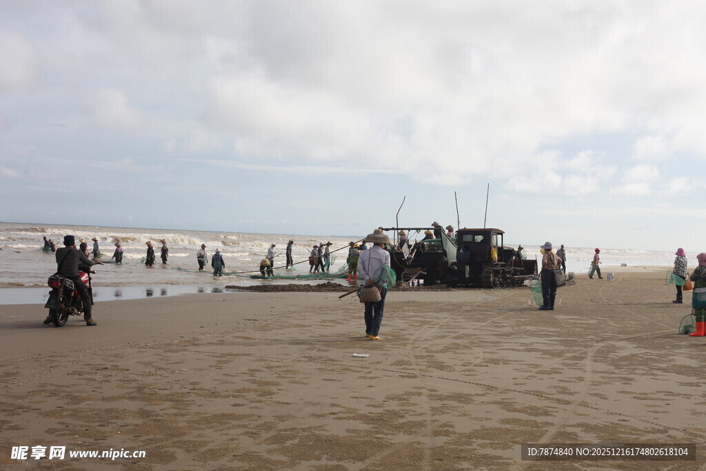 沙滩上的人群活动场景