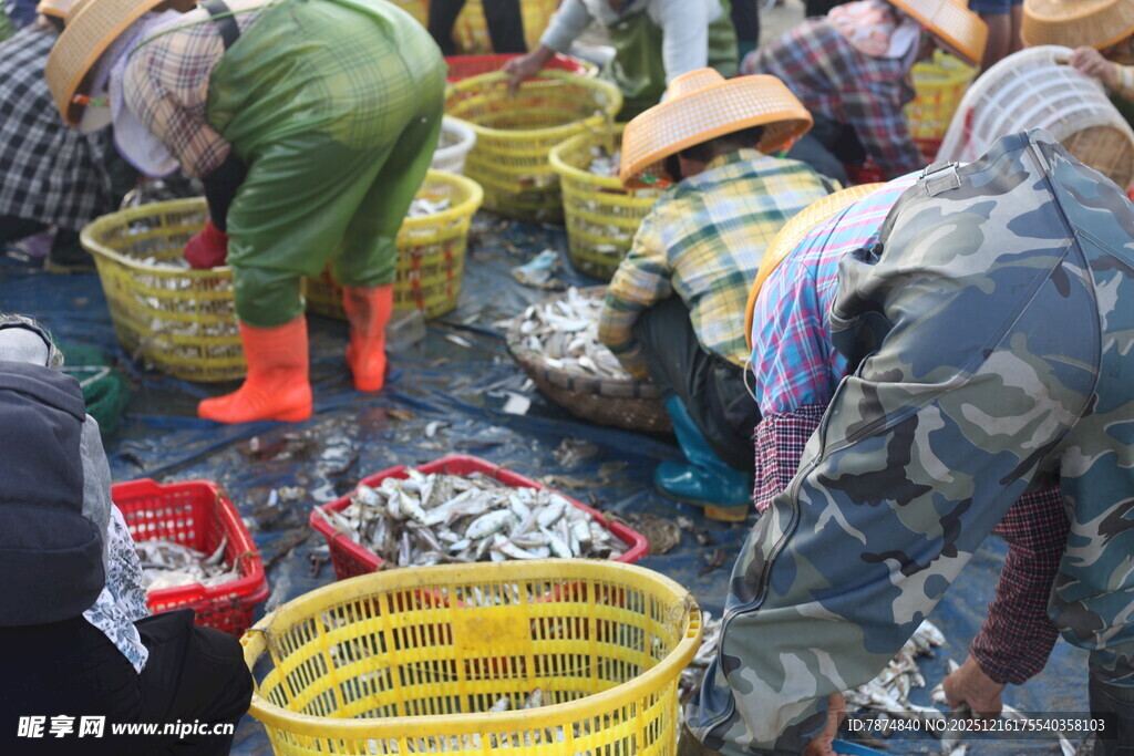 集市中忙碌的水产交易场景