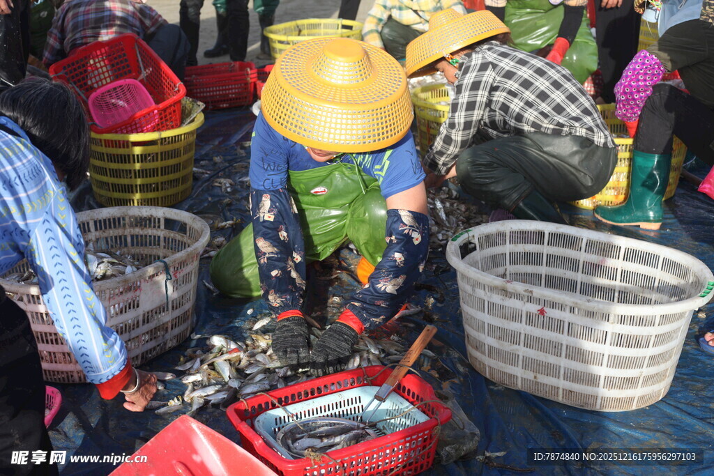 渔民集市忙碌卖货场景