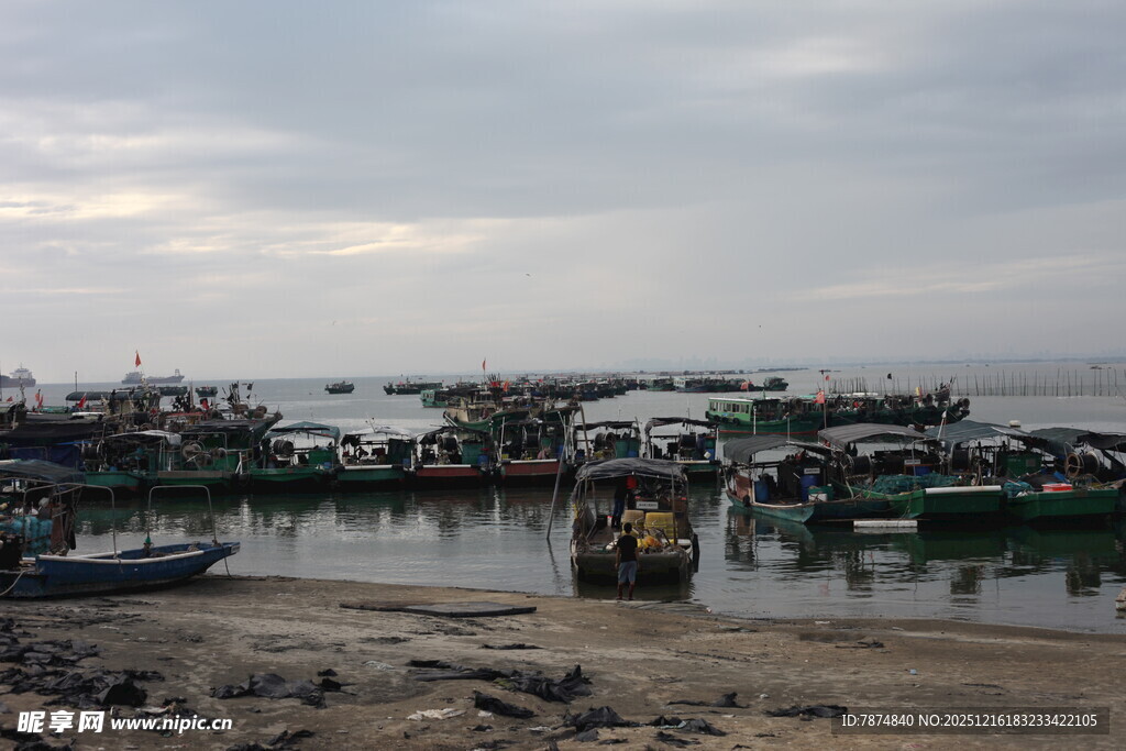 海边停泊的多彩船只