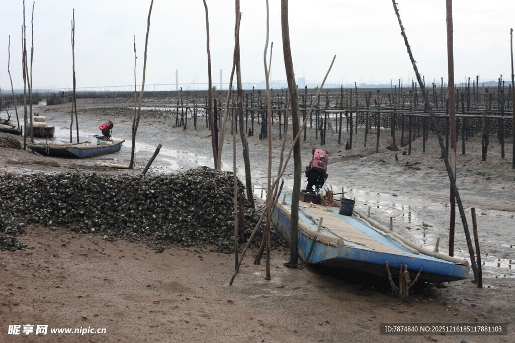 海边渔村的渔船与劳作场景