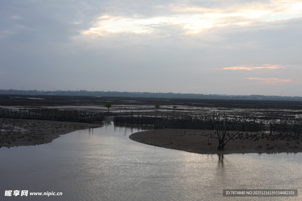 夕阳下的河畔静谧景象