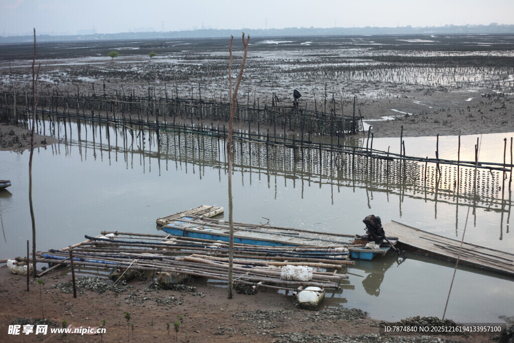 海边渔村的宁静劳作场景
