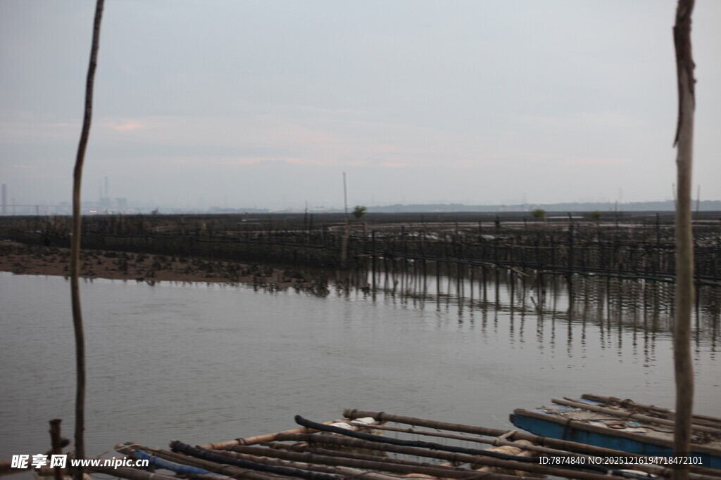 河畔停泊的多彩船只