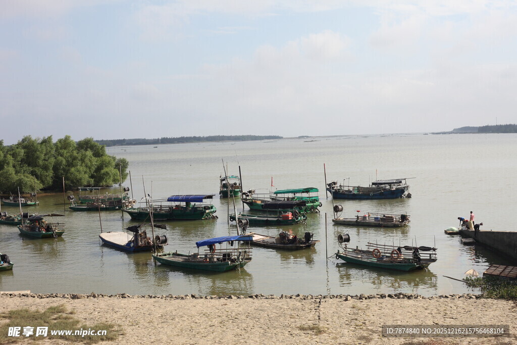 湖畔停泊的多彩船只