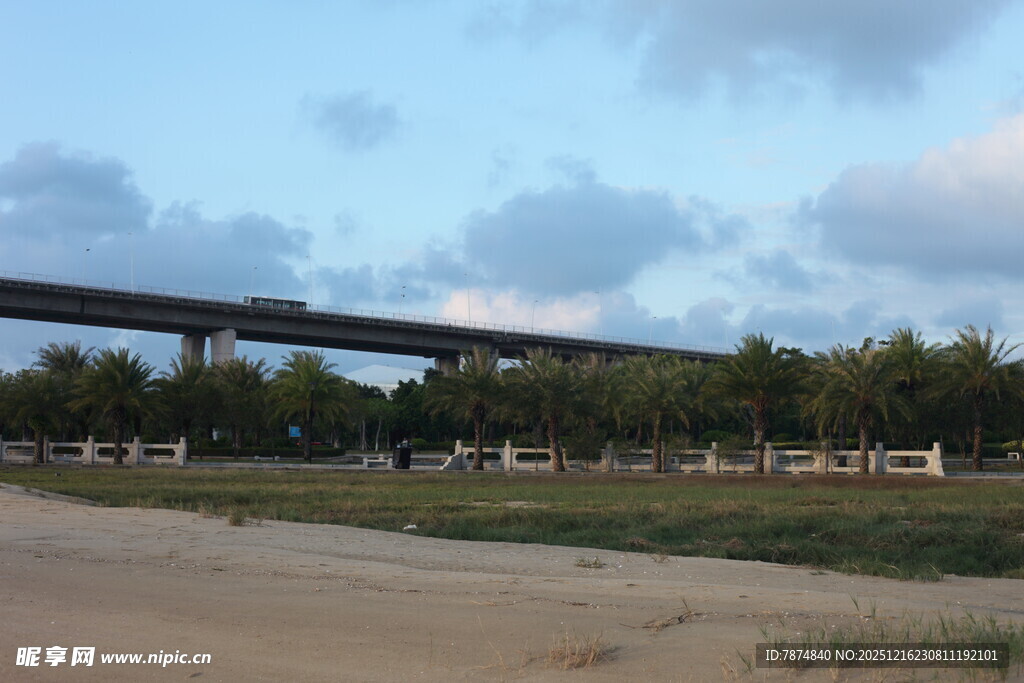 黄昏下的高架桥与开阔地