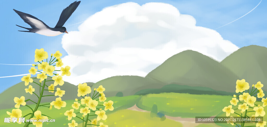 春日飞鸟伴繁花美景