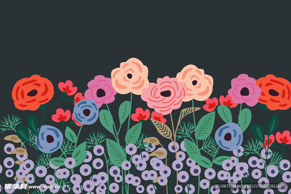 手绘多彩花卉图案