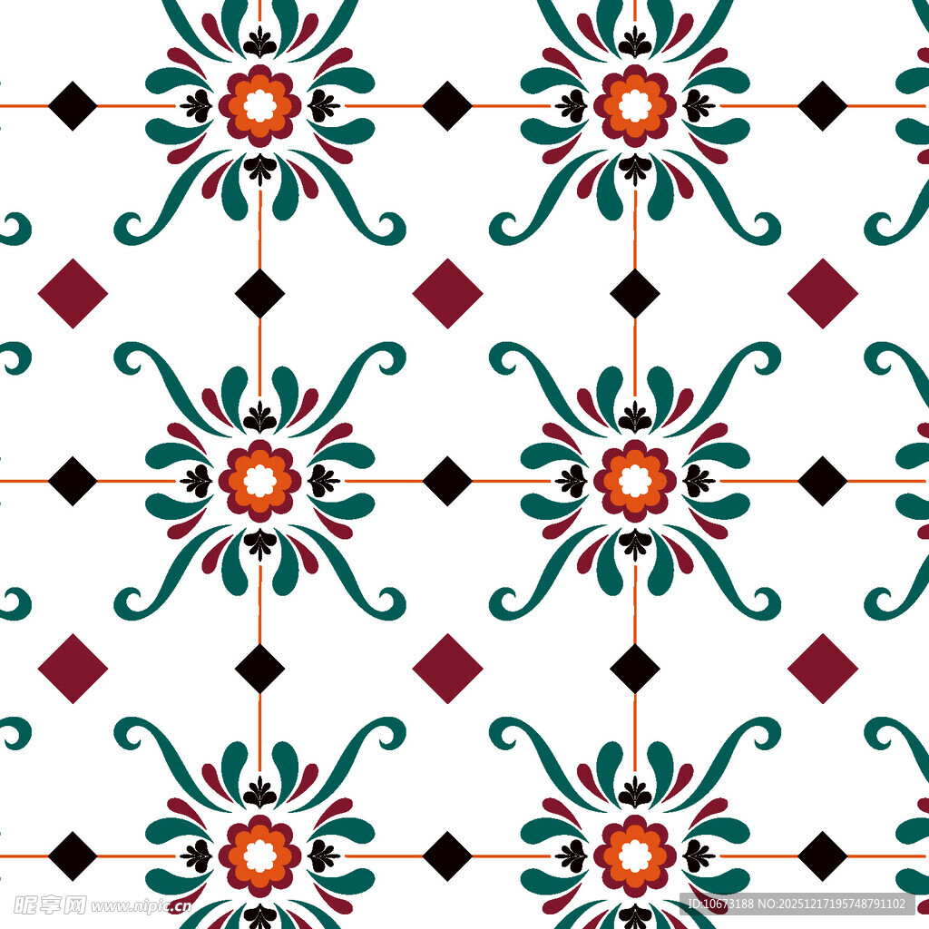 复古花卉几何图案瓷砖纹理