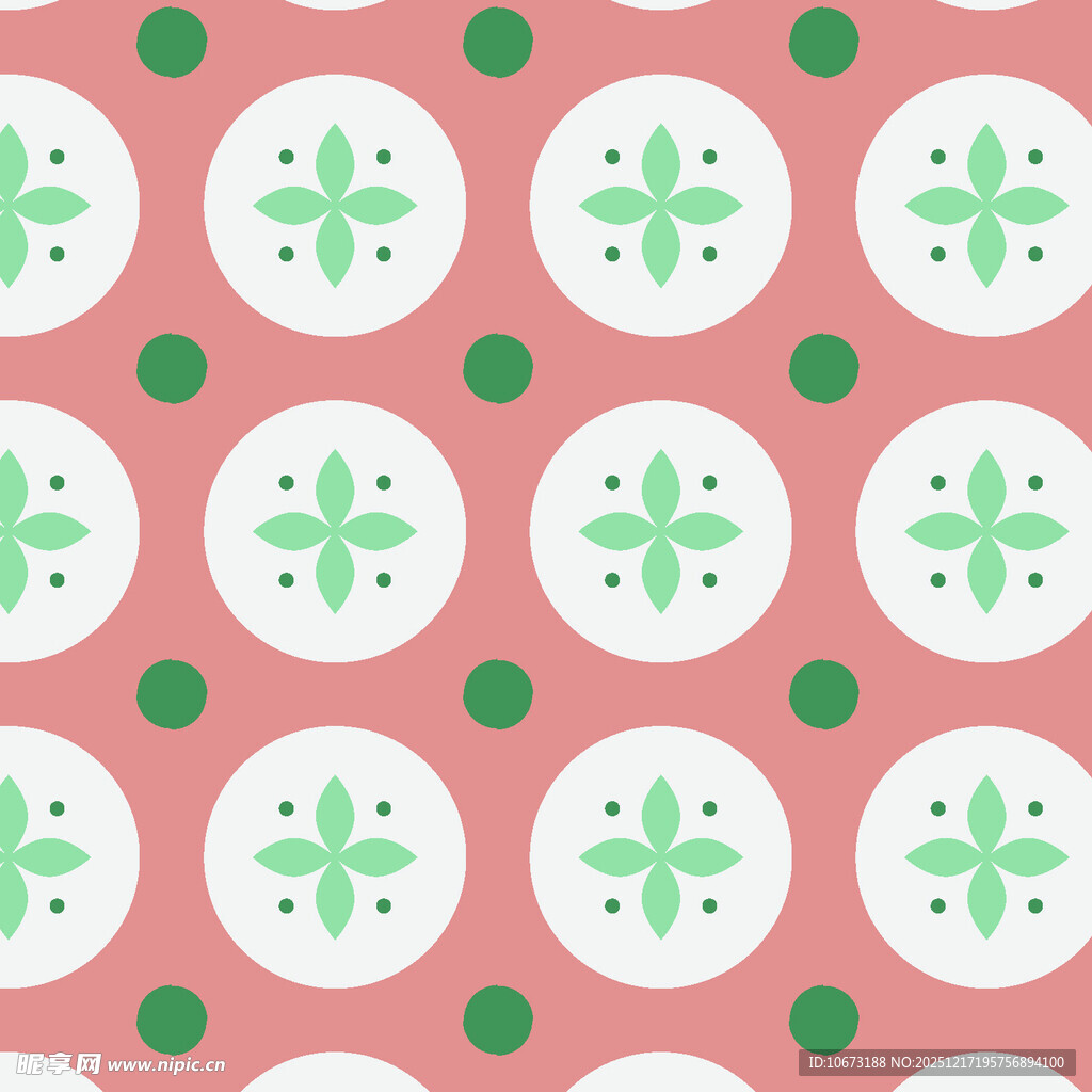 粉色底绿白图案几何花纹