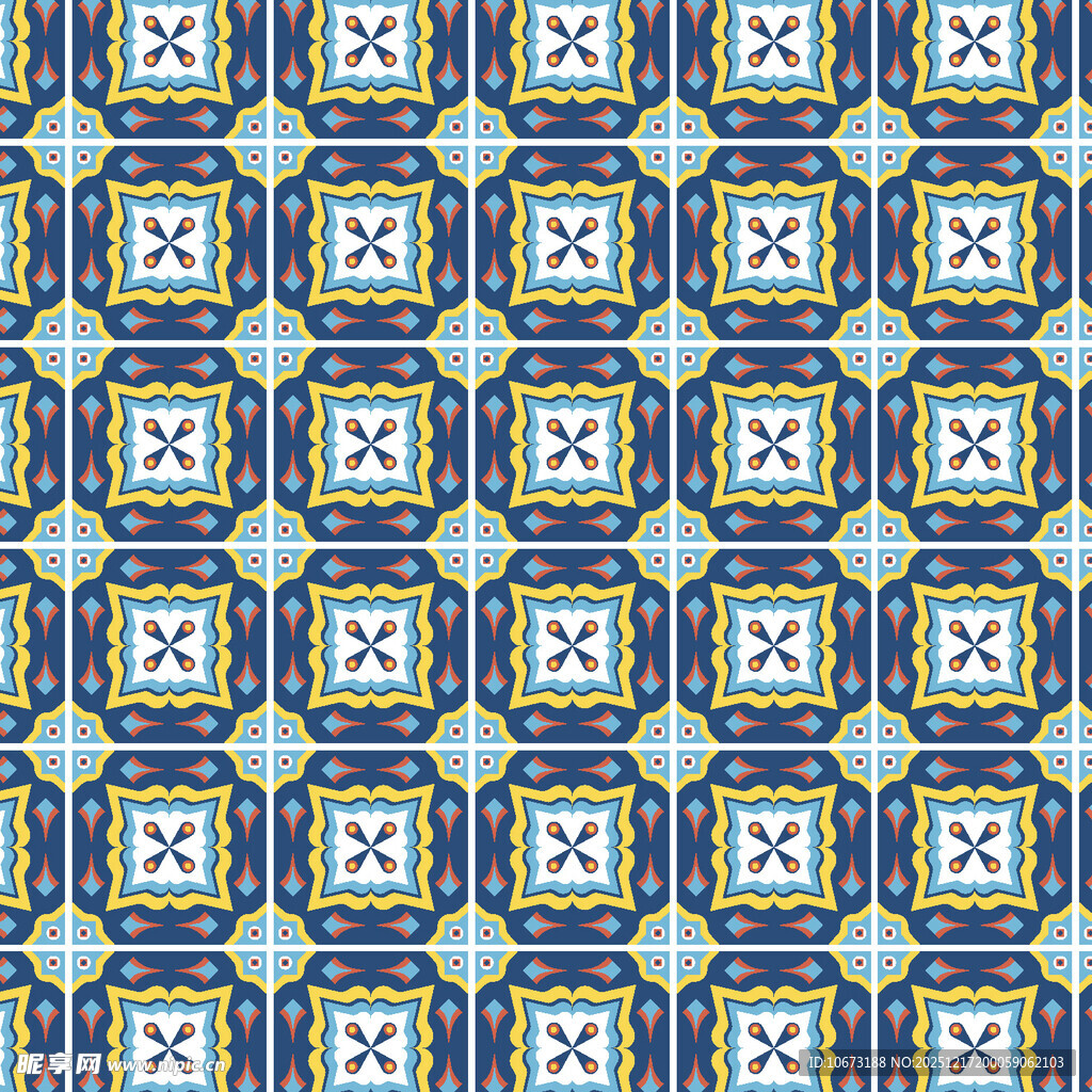 蓝黄几何图案无缝花纹