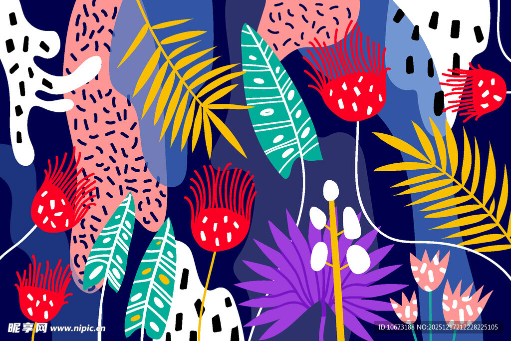 热带植物多彩图案背景