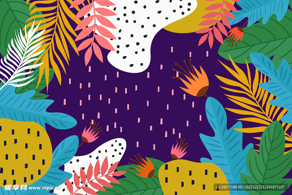 热带植物多彩抽象图案