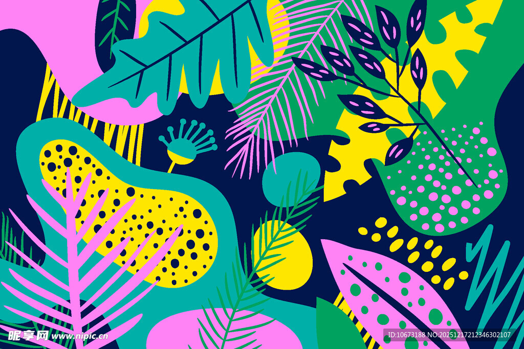 热带植物多彩插画风格