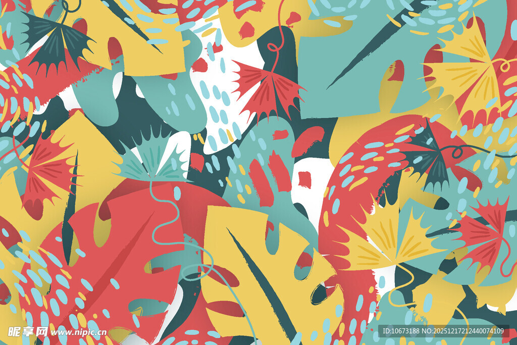 多彩热带植物印花图案