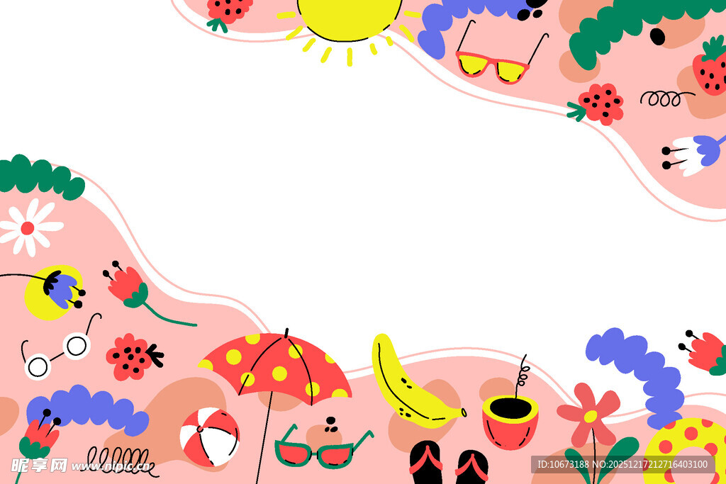 夏日海滩欢乐卡通场景