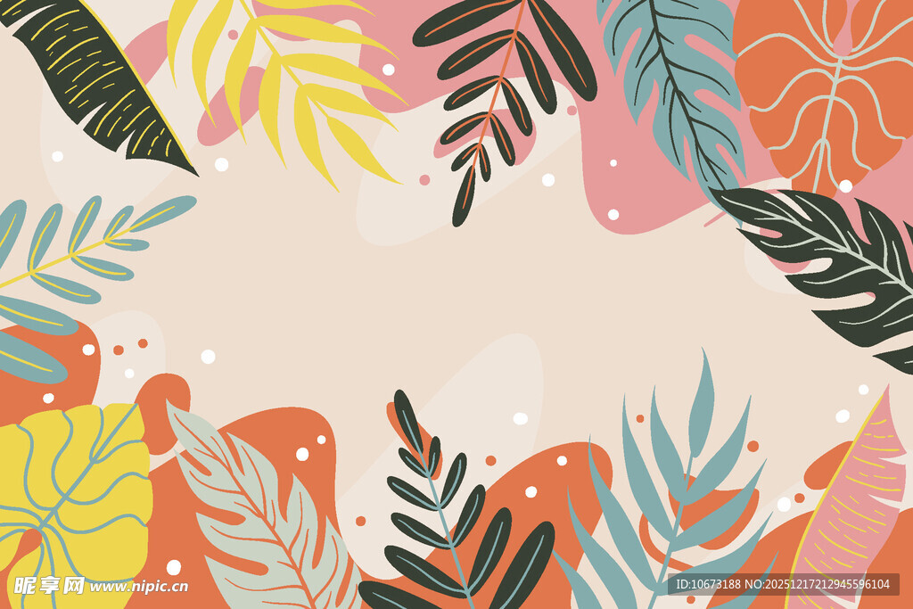 热带植物边框插画背景图