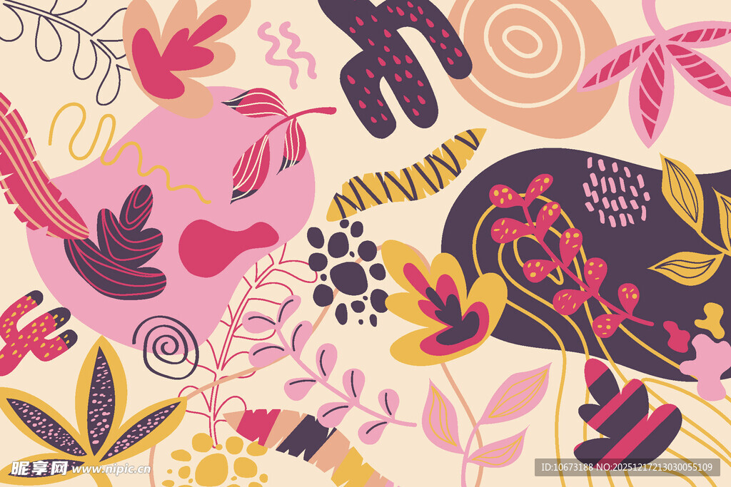 多彩手绘动物植物图案