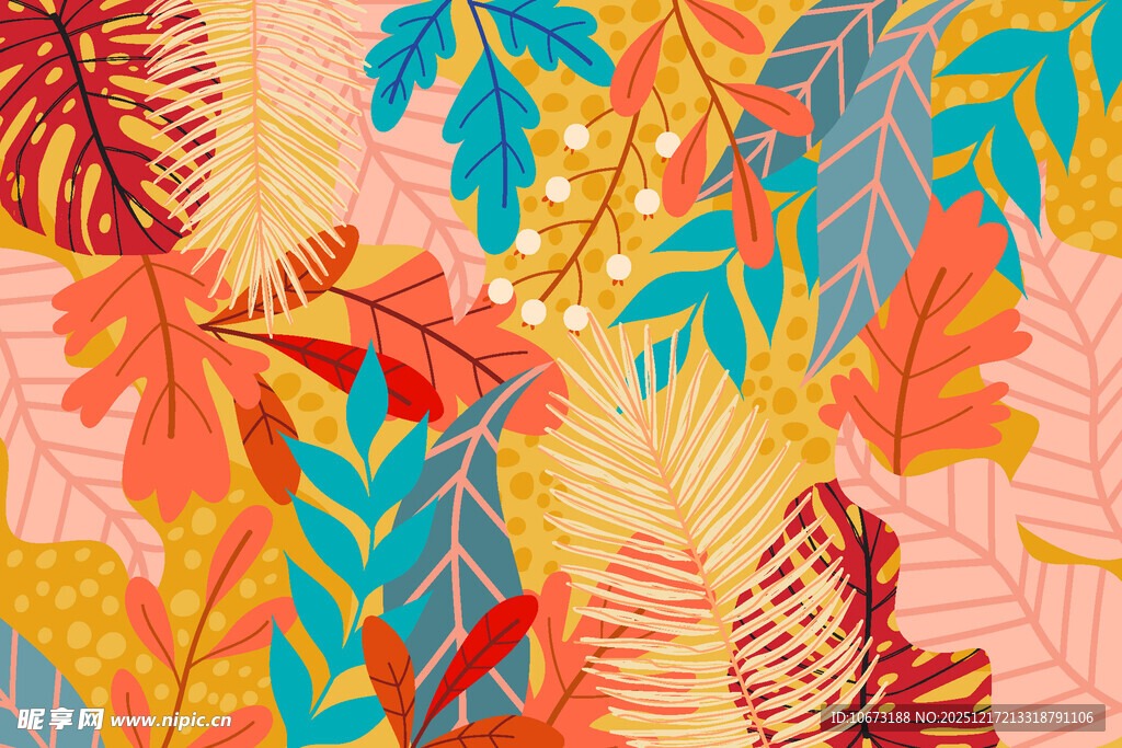 多彩热带植物叶子图案