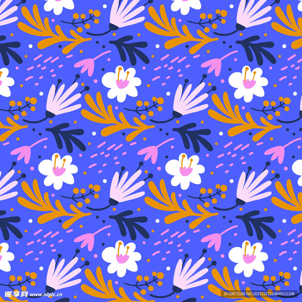 蓝底花卉植物图案设计