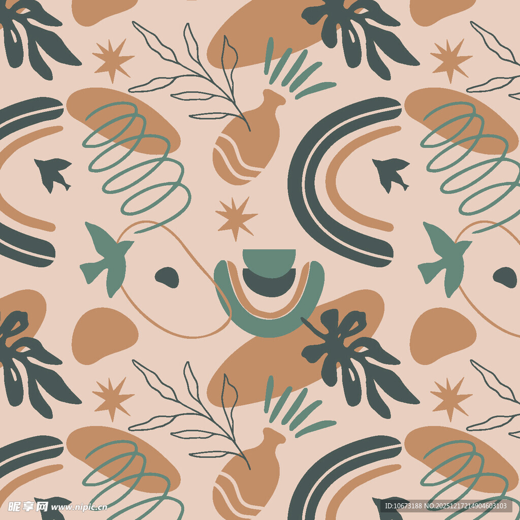 复古风植物几何图案背景