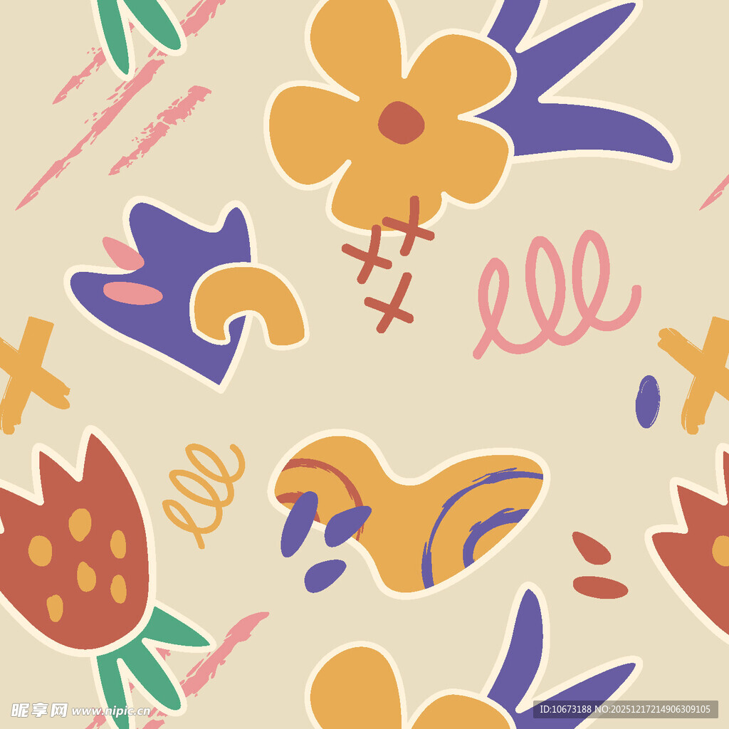 手绘多彩缤纷花卉图案