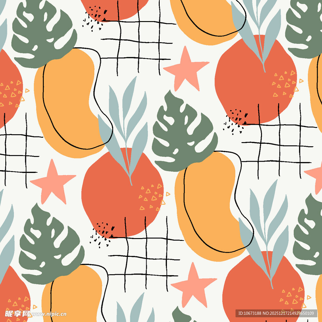 水果叶子几何图案背景图