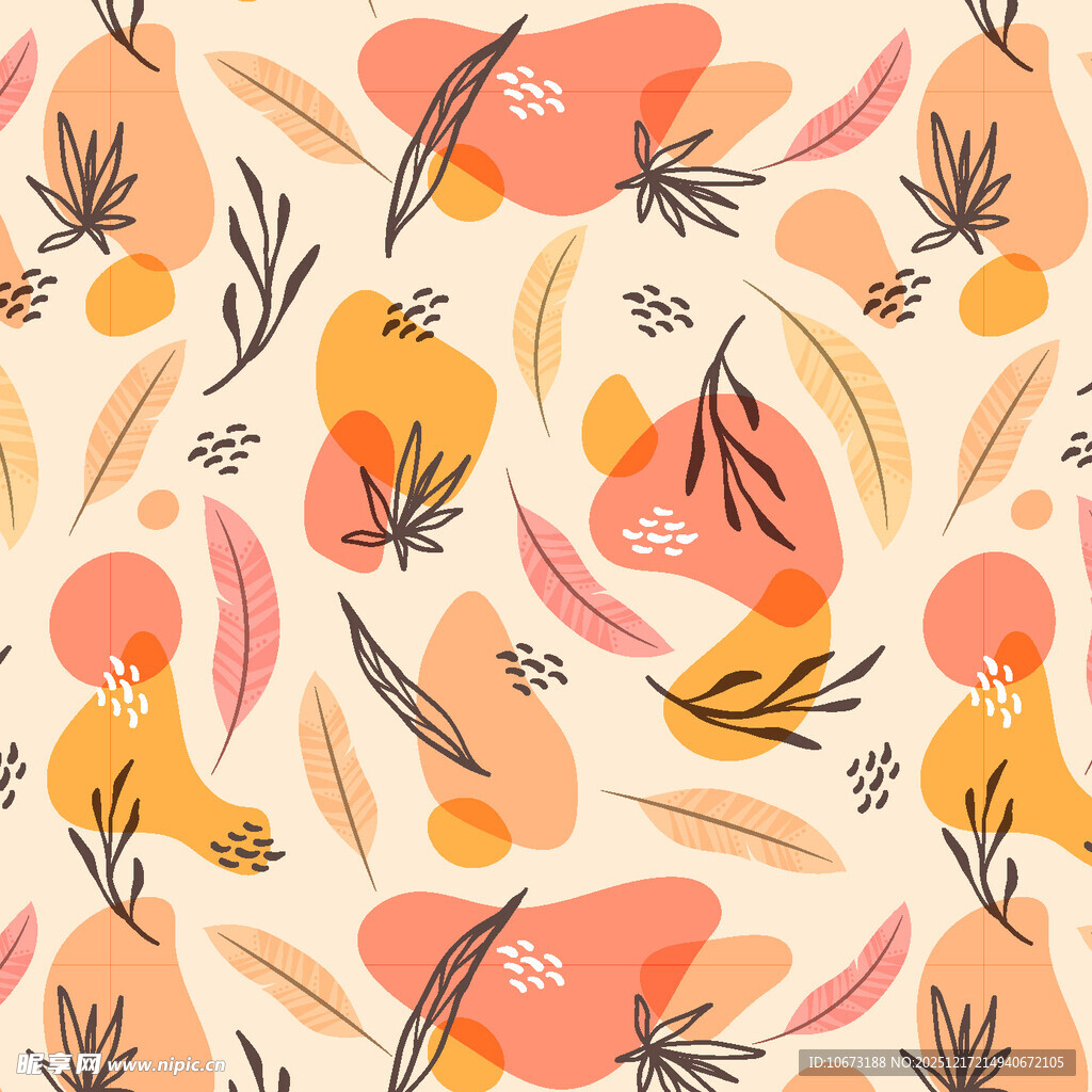 秋季植物元素无缝图案