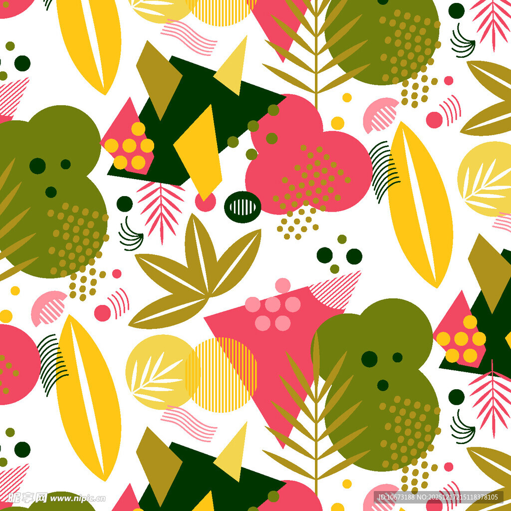 多彩植物几何图案背景