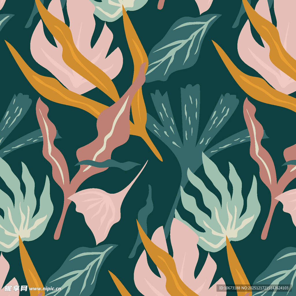 热带植物矢量图案背景