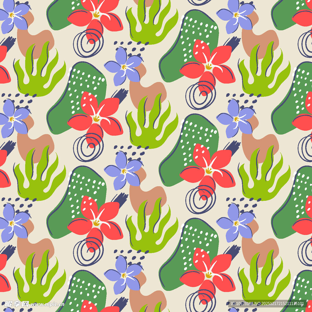 多彩花卉植物无缝图案