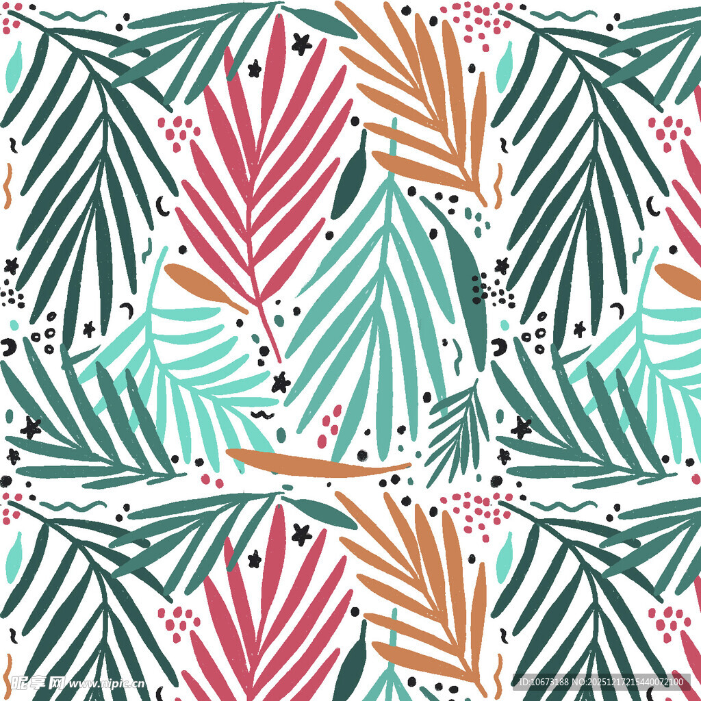 热带植物几何图案背景