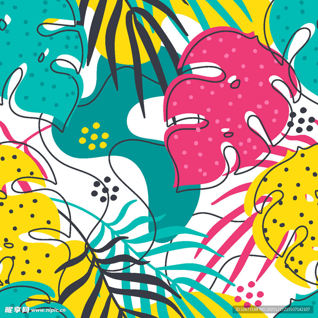 多彩抽象热带植物图案